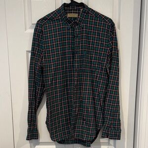 Burberry Green and Red Plaid Button Down Shirt